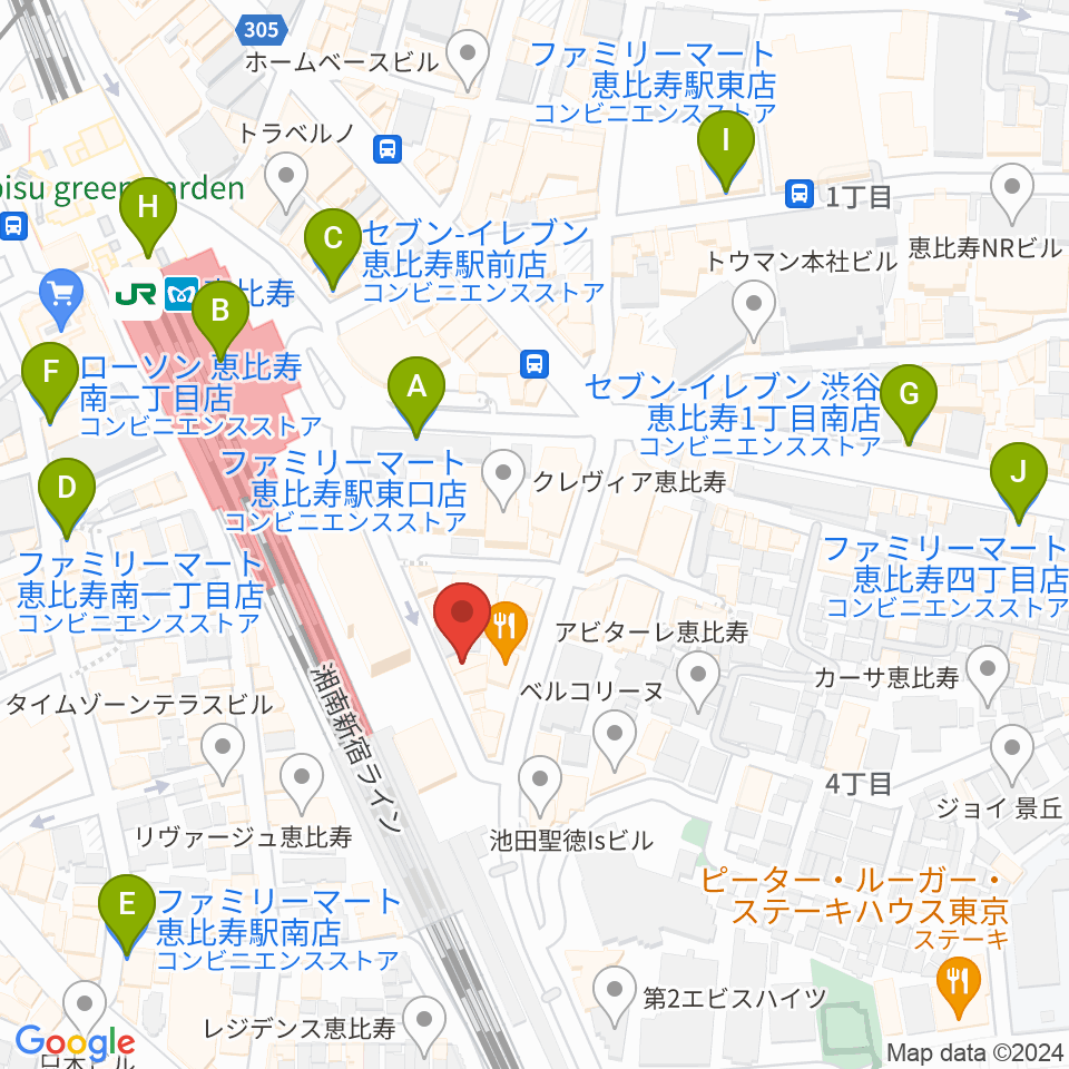 サウンドスタジオノア恵比寿周辺のコンビニエンスストア一覧地図