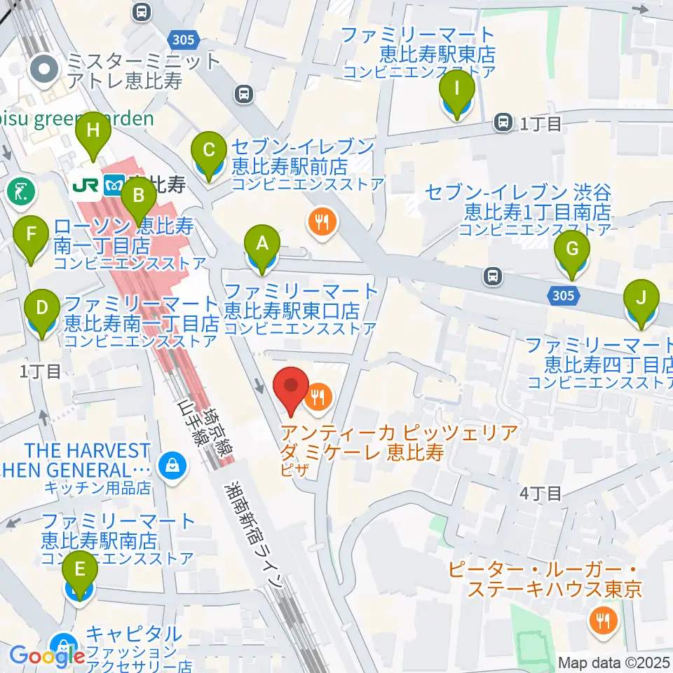 サウンドスタジオノア恵比寿周辺のコンビニエンスストア一覧地図