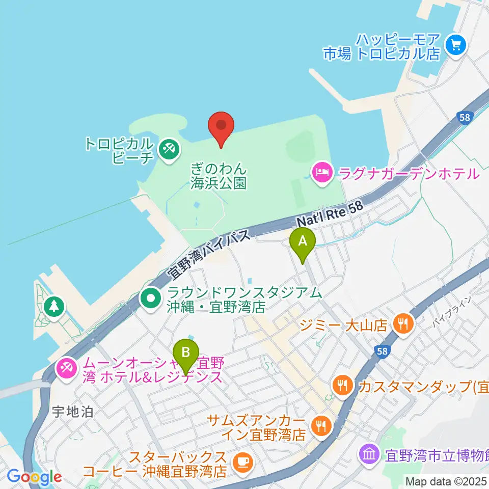 ぎのわん海浜公園屋外劇場周辺のコンビニエンスストア一覧地図