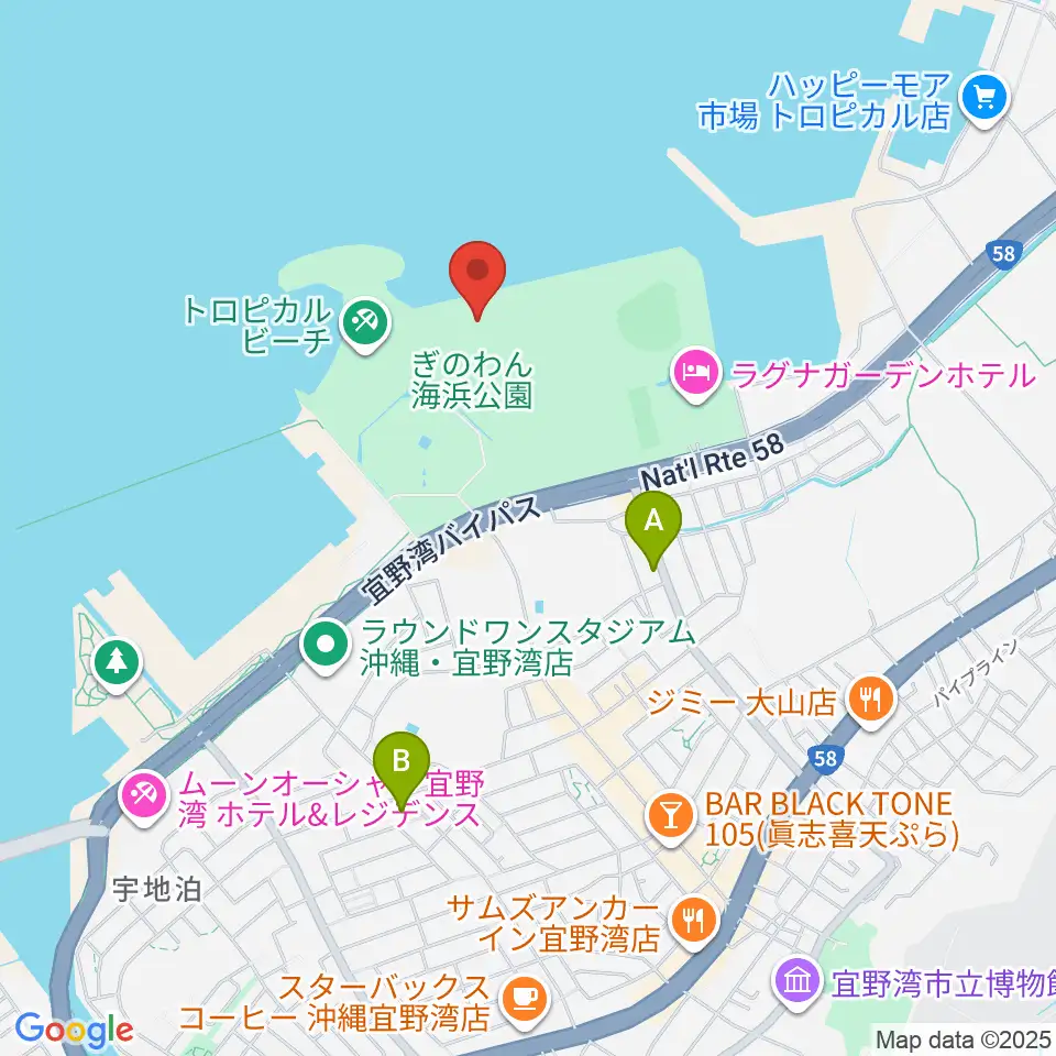 ぎのわん海浜公園屋外劇場周辺のコンビニエンスストア一覧地図