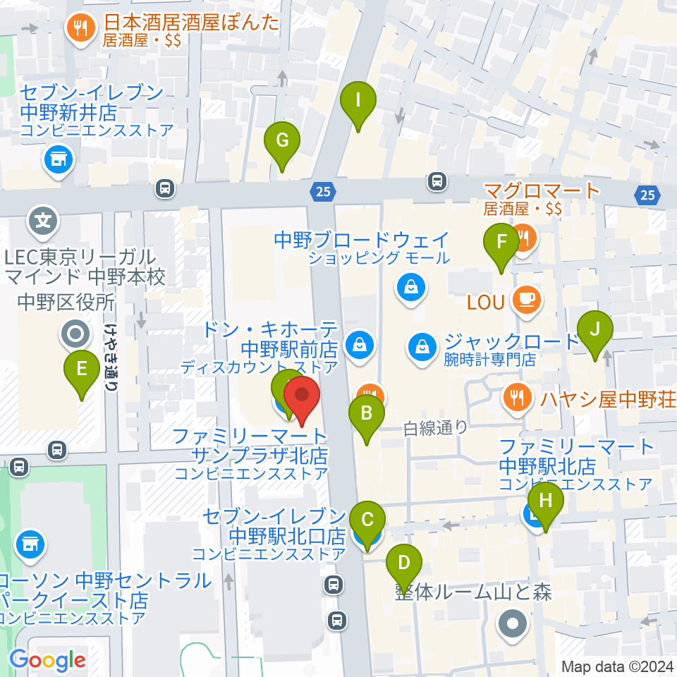 ディスクユニオン中野店周辺のコンビニエンスストア一覧地図