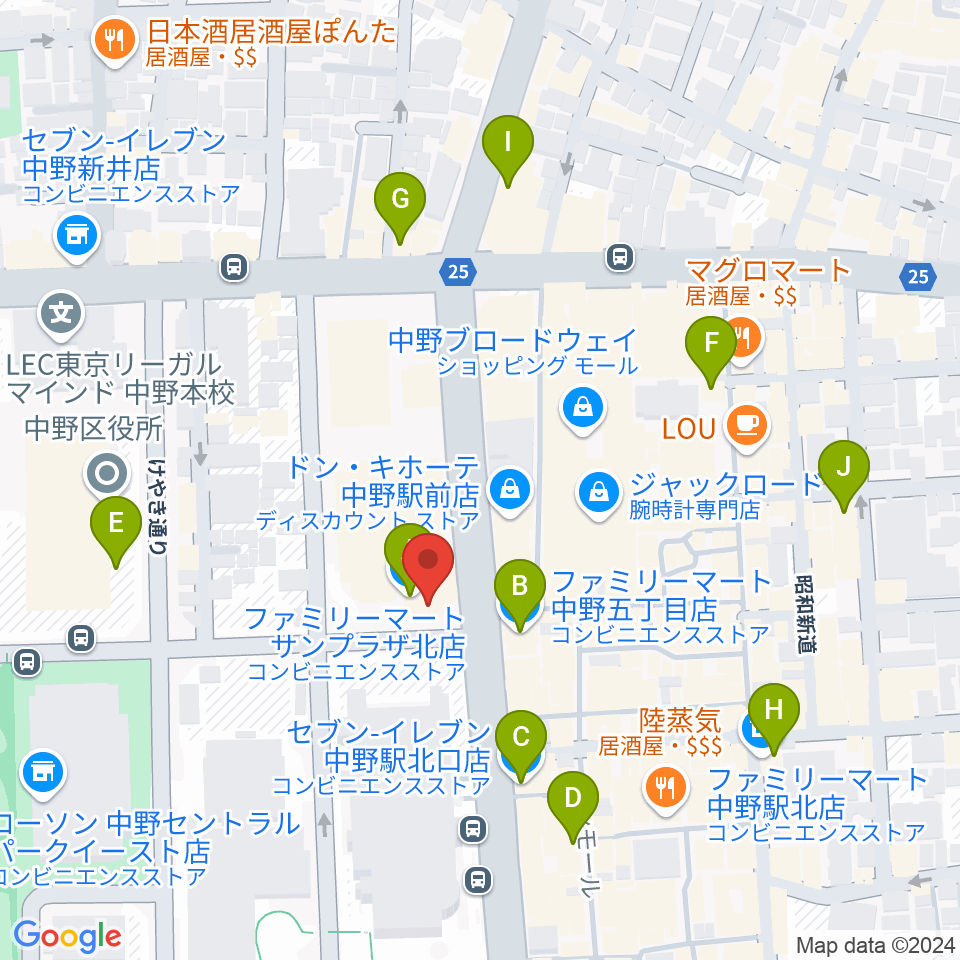 ディスクユニオン中野店周辺のコンビニエンスストア一覧地図