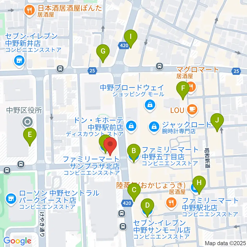 ディスクユニオン中野店周辺のコンビニエンスストア一覧地図