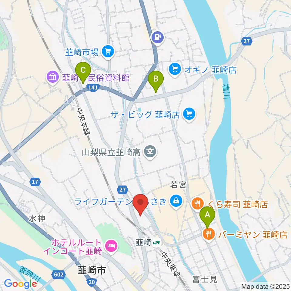 韮崎市民交流センターニコリ周辺のコンビニエンスストア一覧地図