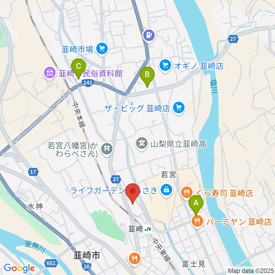 韮崎市民交流センターニコリ周辺のコンビニエンスストア一覧地図