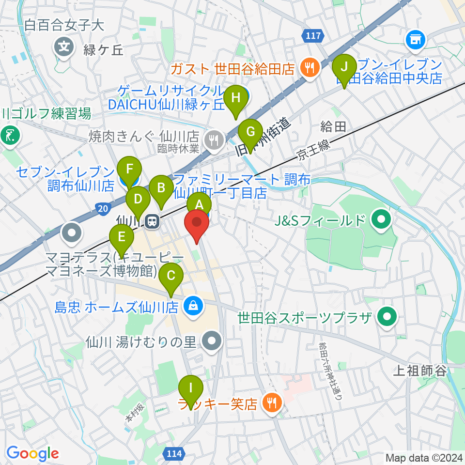 調布市せんがわ劇場周辺のコンビニエンスストア一覧地図