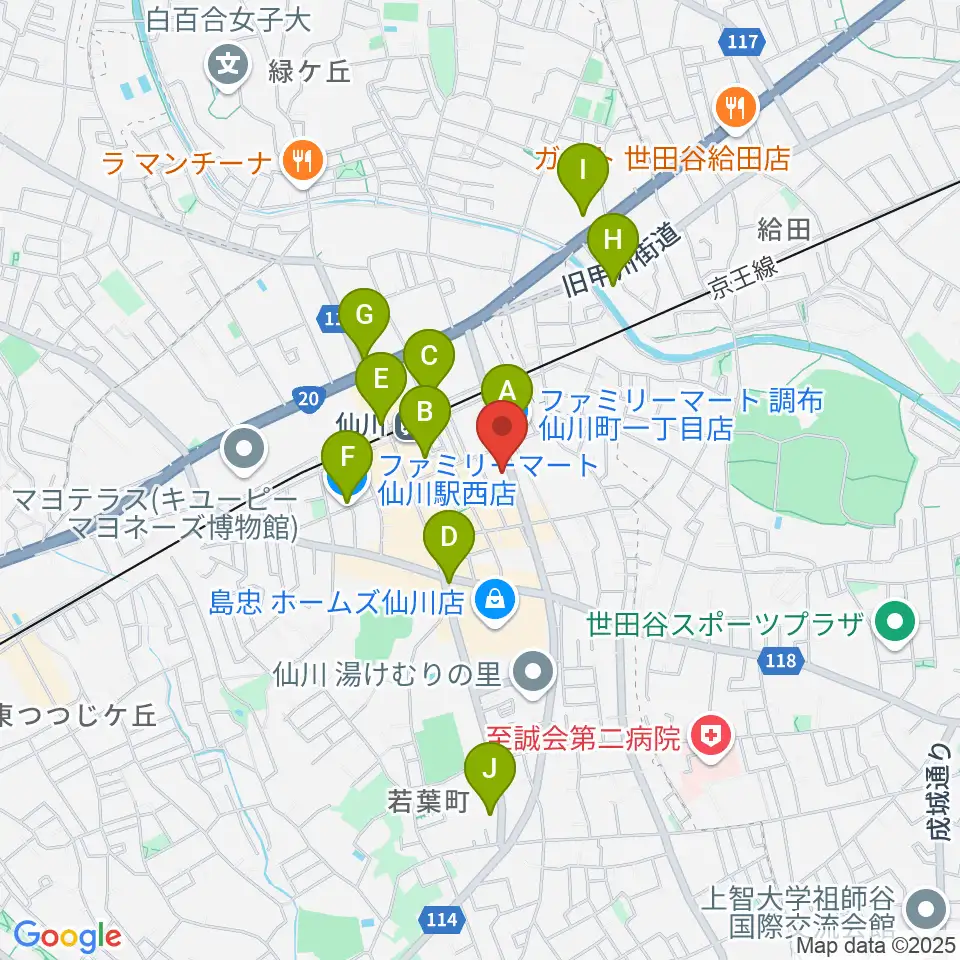 調布市せんがわ劇場周辺のコンビニエンスストア一覧地図