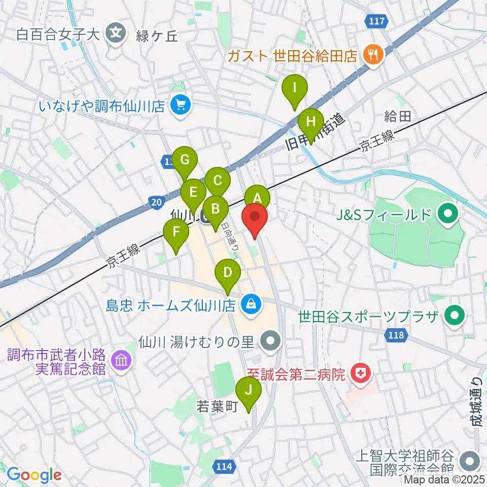 調布市せんがわ劇場周辺のコンビニエンスストア一覧地図