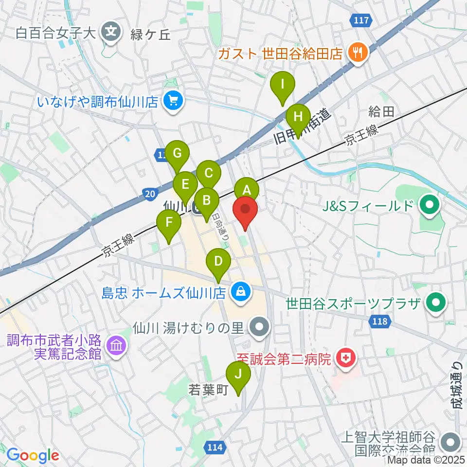 調布市せんがわ劇場周辺のコンビニエンスストア一覧地図