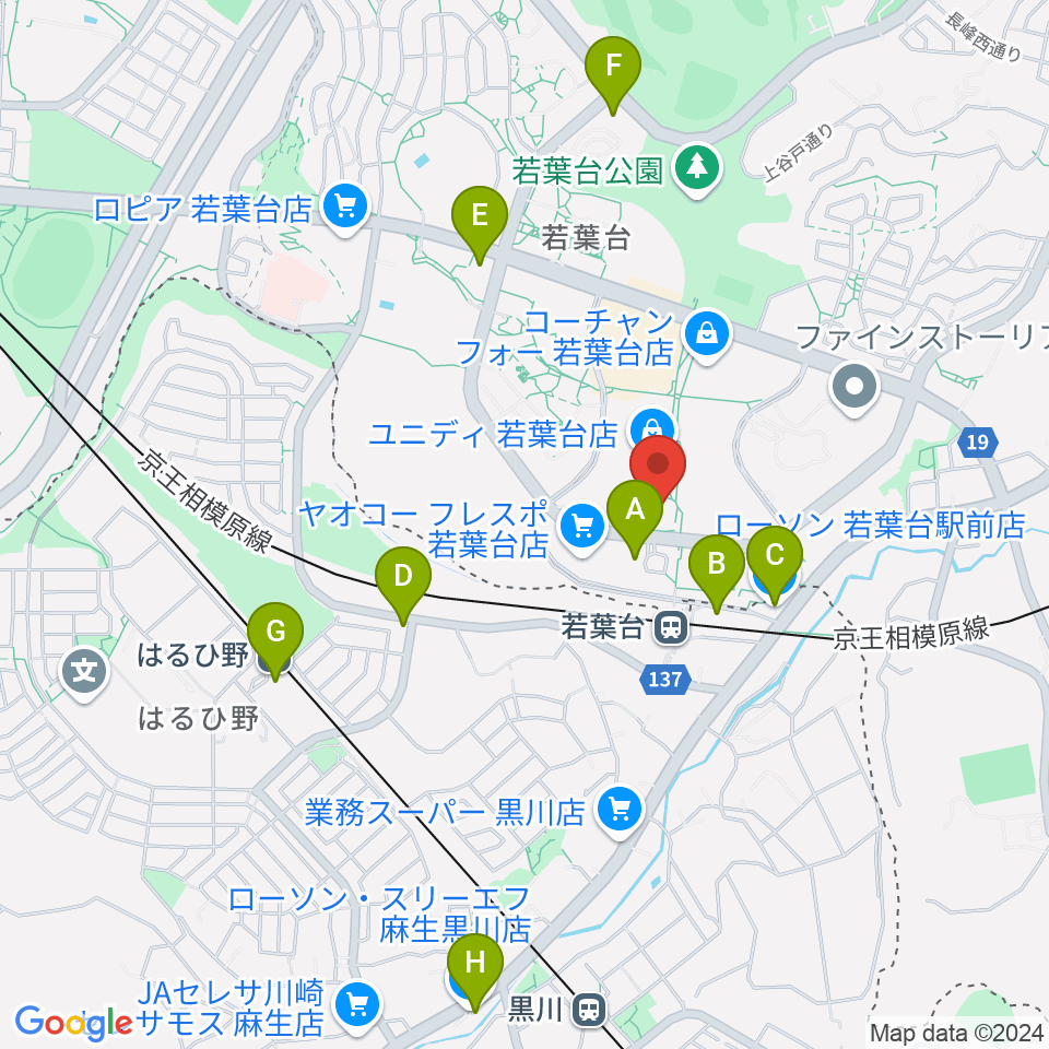 稲城市立iプラザ周辺のコンビニエンスストア一覧地図