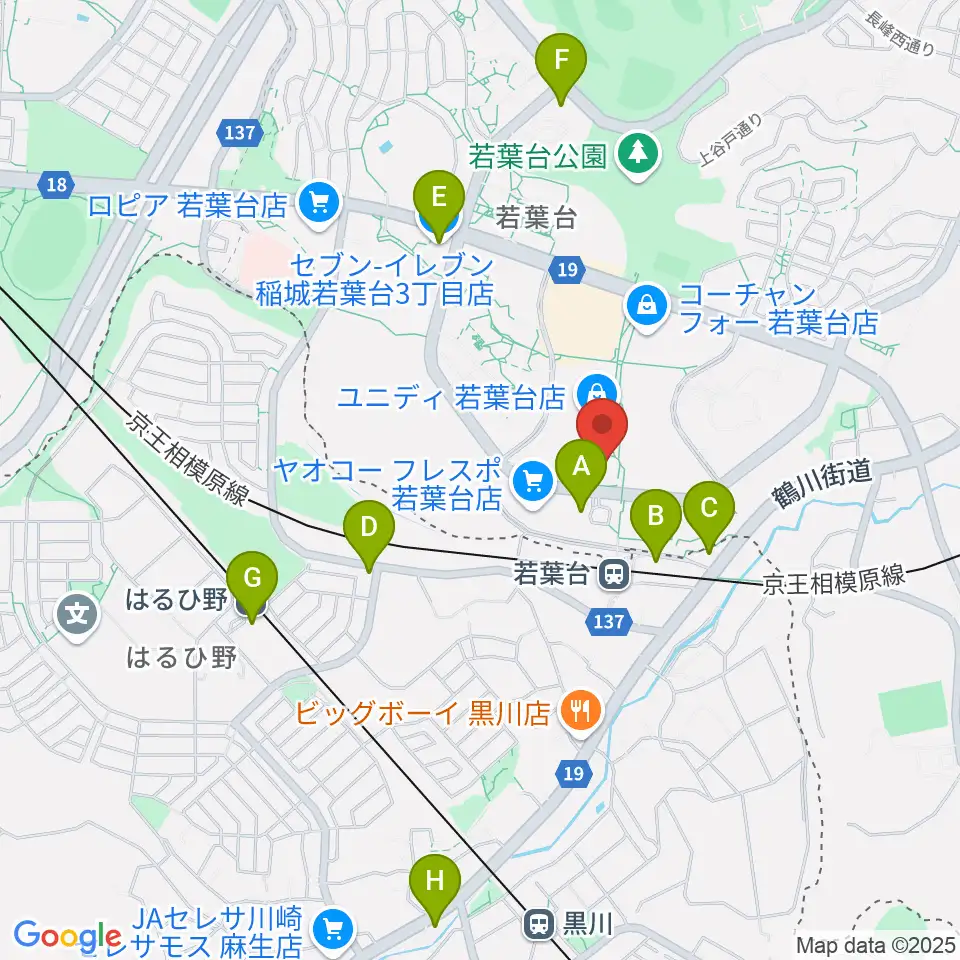 稲城市立iプラザ周辺のコンビニエンスストア一覧地図
