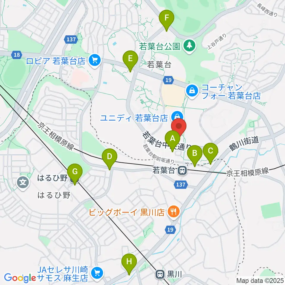 稲城市立iプラザ周辺のコンビニエンスストア一覧地図