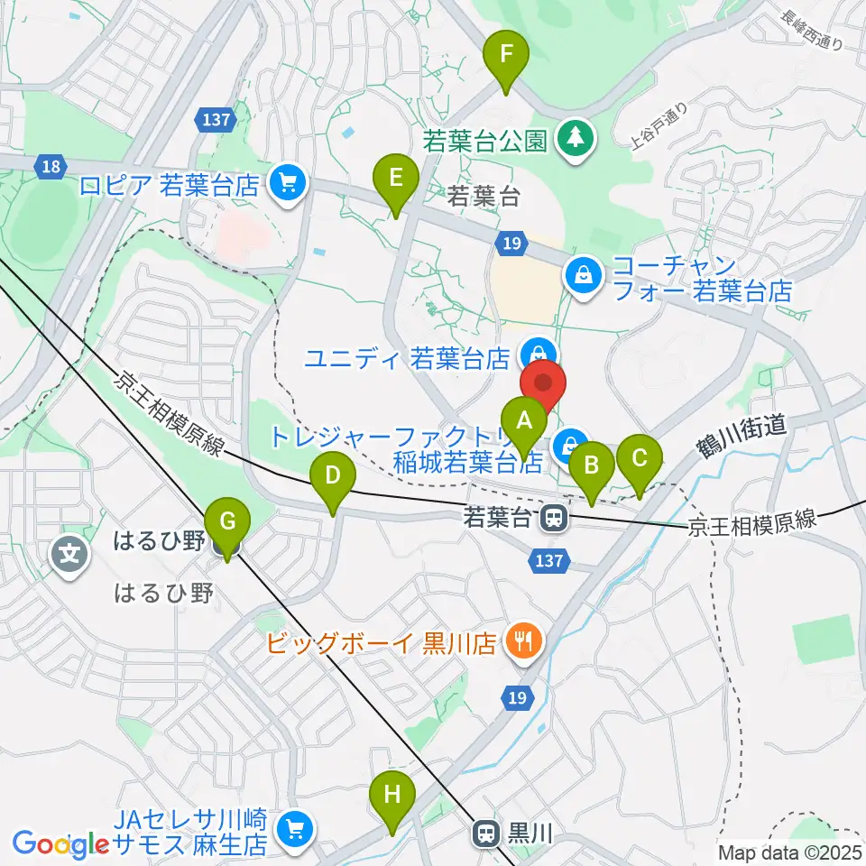 稲城市立iプラザ周辺のコンビニエンスストア一覧地図