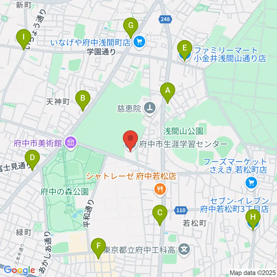 府中市生涯学習センター周辺のコンビニエンスストア一覧地図
