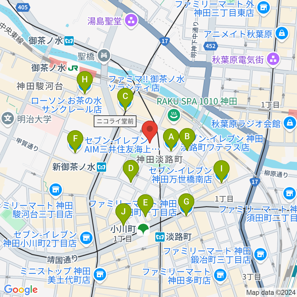 ワテラスコモンホール周辺のコンビニエンスストア一覧地図