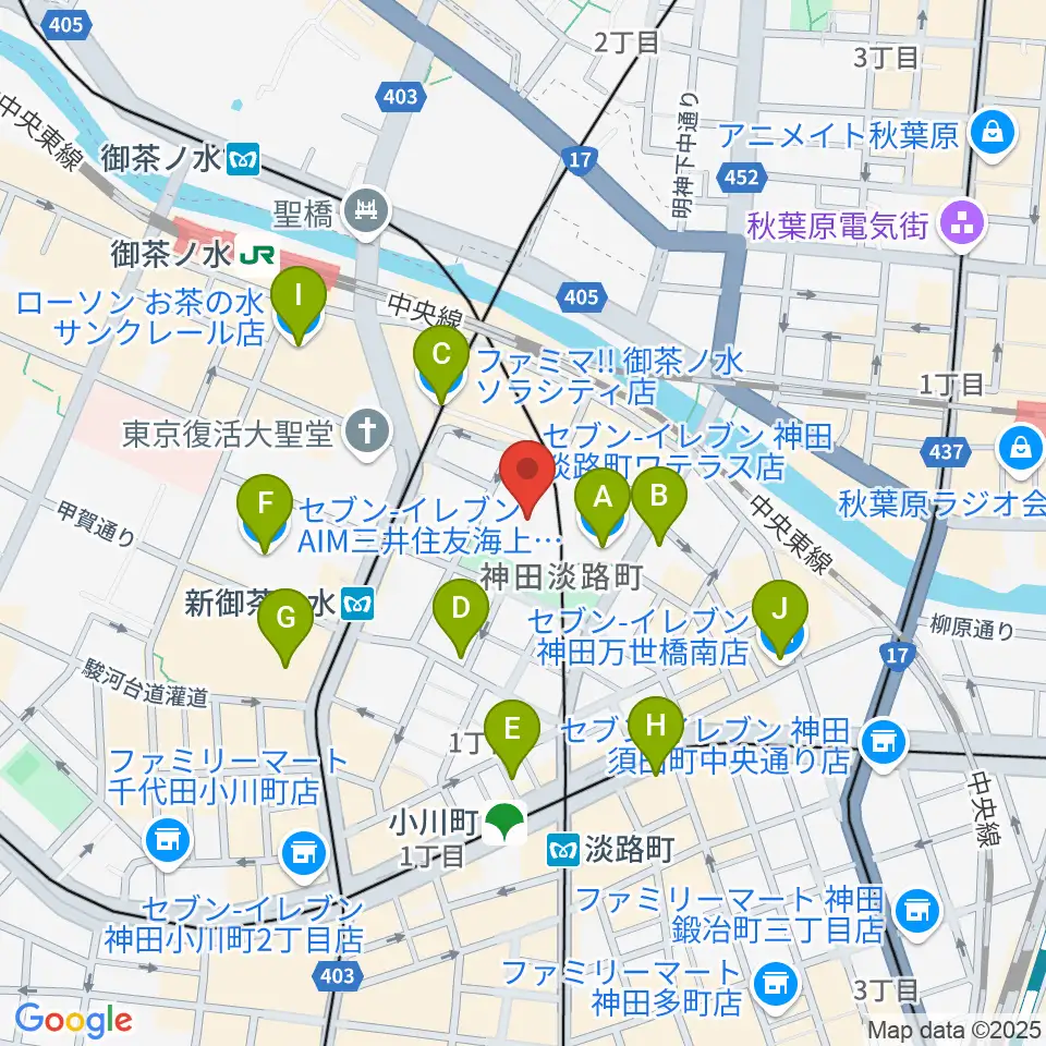 ワテラスコモンホール周辺のコンビニエンスストア一覧地図
