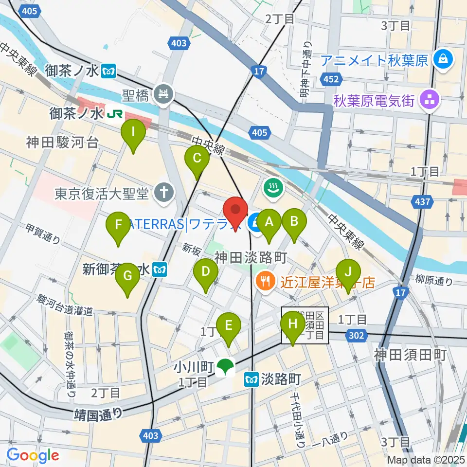 ワテラスコモンホール周辺のコンビニエンスストア一覧地図