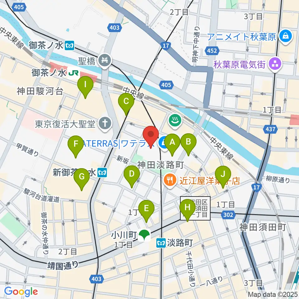 ワテラスコモンホール周辺のコンビニエンスストア一覧地図