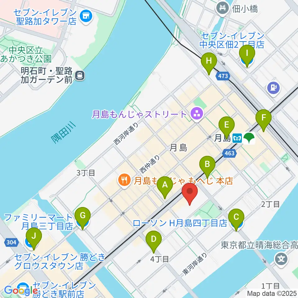 月島社会教育会館周辺のコンビニエンスストア一覧地図