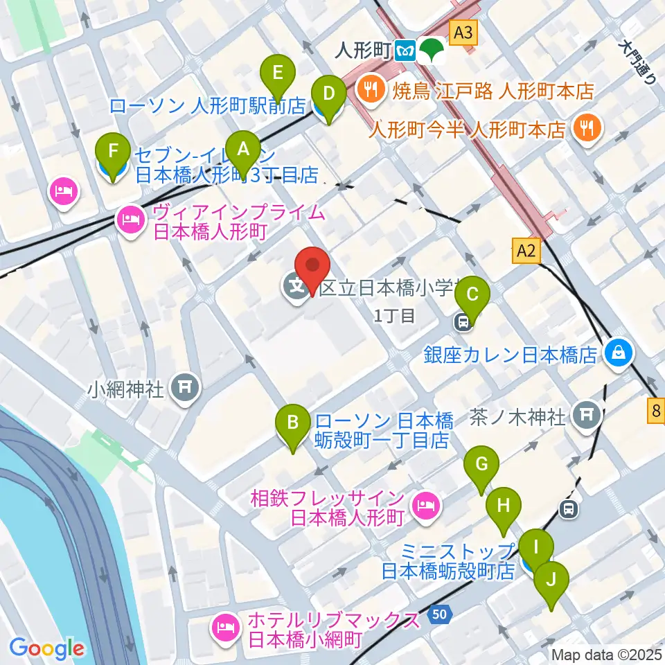 日本橋社会教育会館周辺のコンビニエンスストア一覧地図