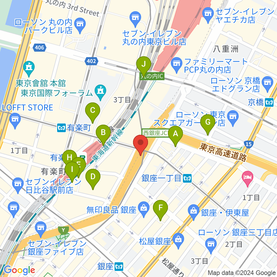 銀座Swing周辺のコンビニエンスストア一覧地図