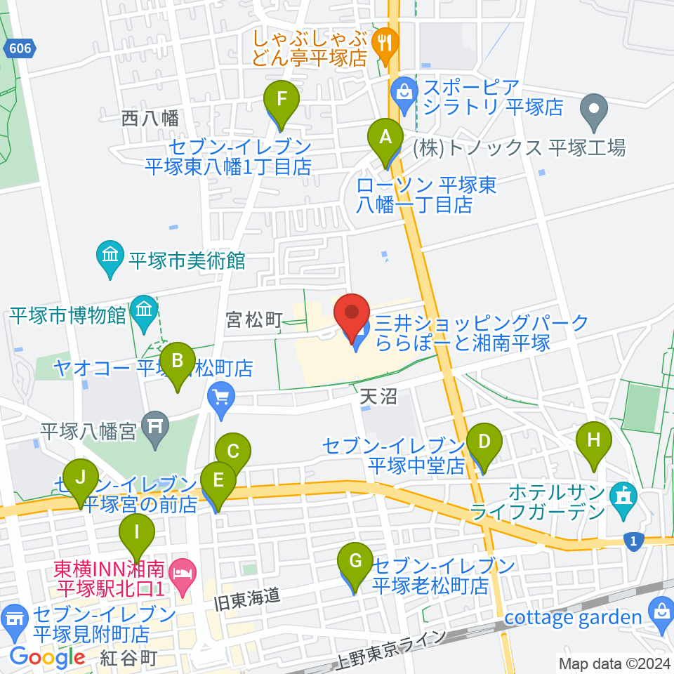 島村楽器 ららぽーと湘南平塚店周辺のコンビニエンスストア一覧地図