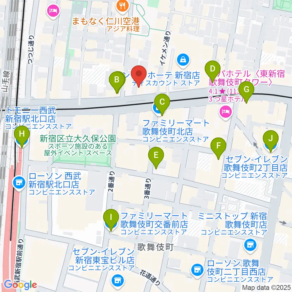 新宿SHOWBOX周辺のコンビニエンスストア一覧地図