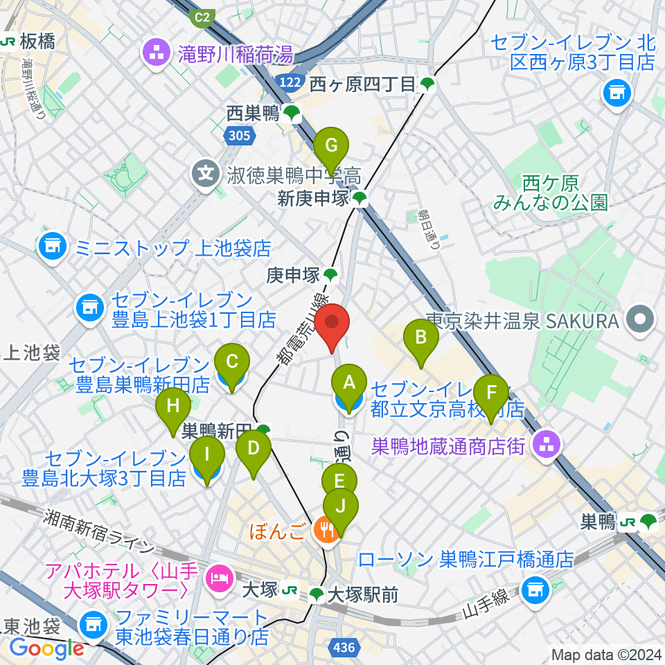 西巣鴨音楽堂周辺のコンビニエンスストア一覧地図