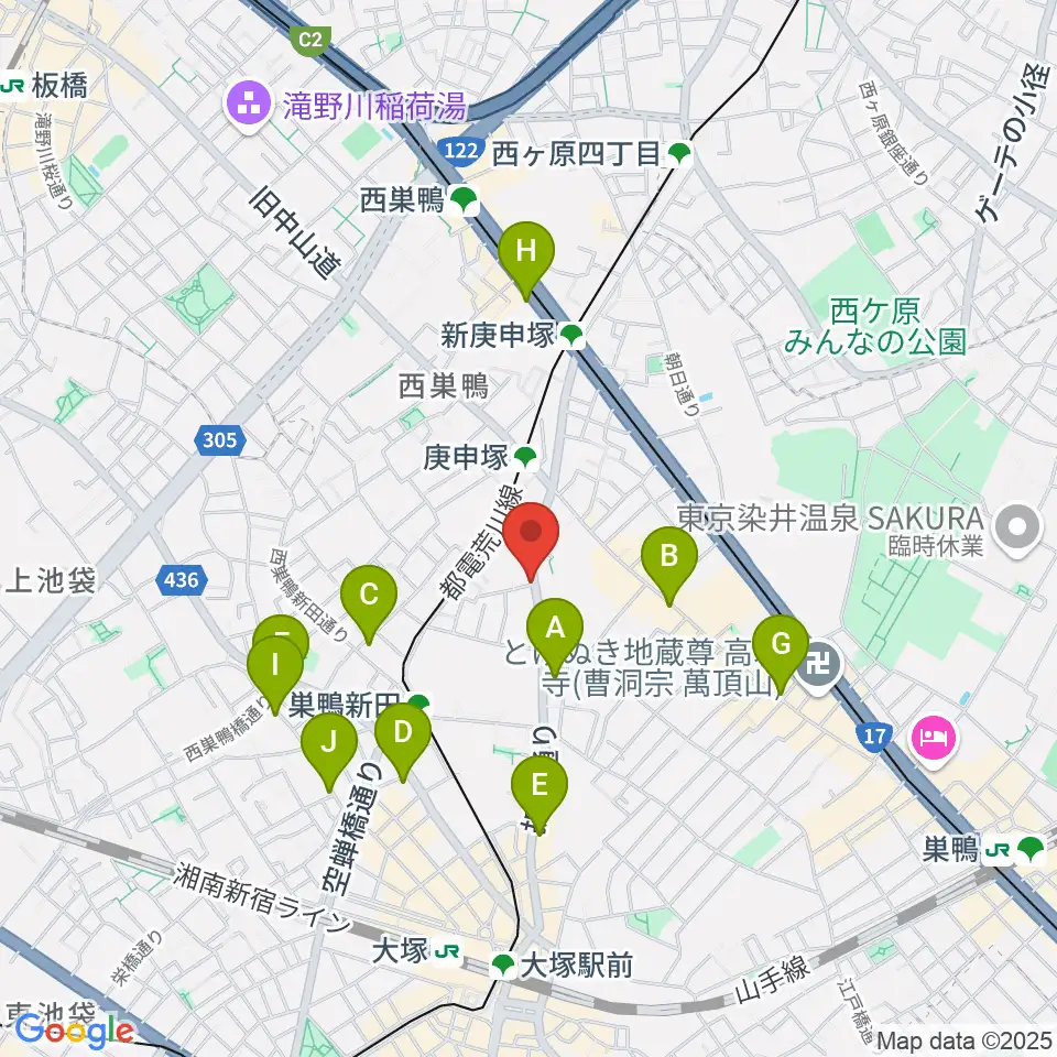 西巣鴨音楽堂周辺のコンビニエンスストア一覧地図