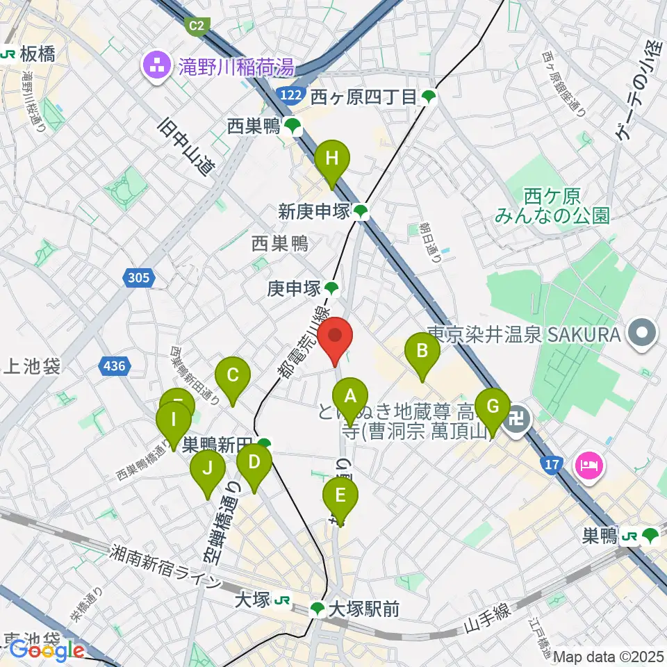 西巣鴨音楽堂周辺のコンビニエンスストア一覧地図