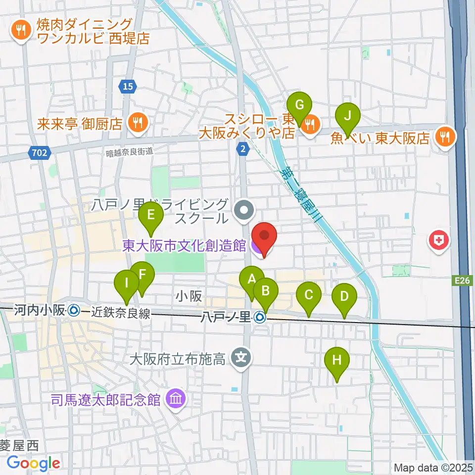 東大阪市文化創造館周辺のコンビニエンスストア一覧地図