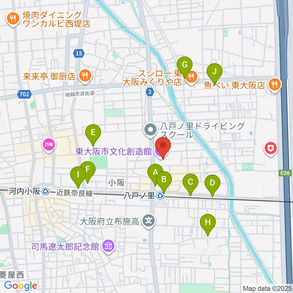 東大阪市文化創造館周辺のコンビニエンスストア一覧地図