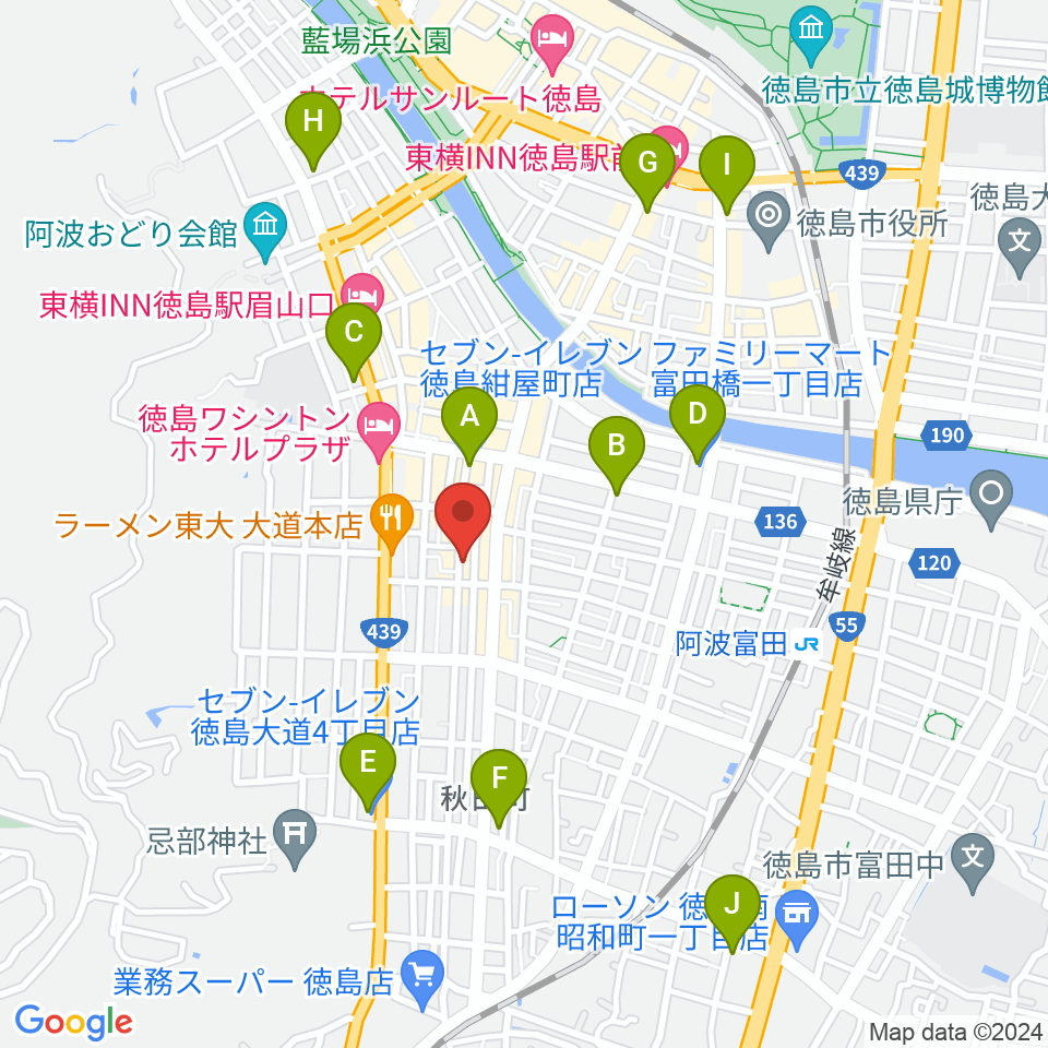 徳島HOT ROD周辺のコンビニエンスストア一覧地図