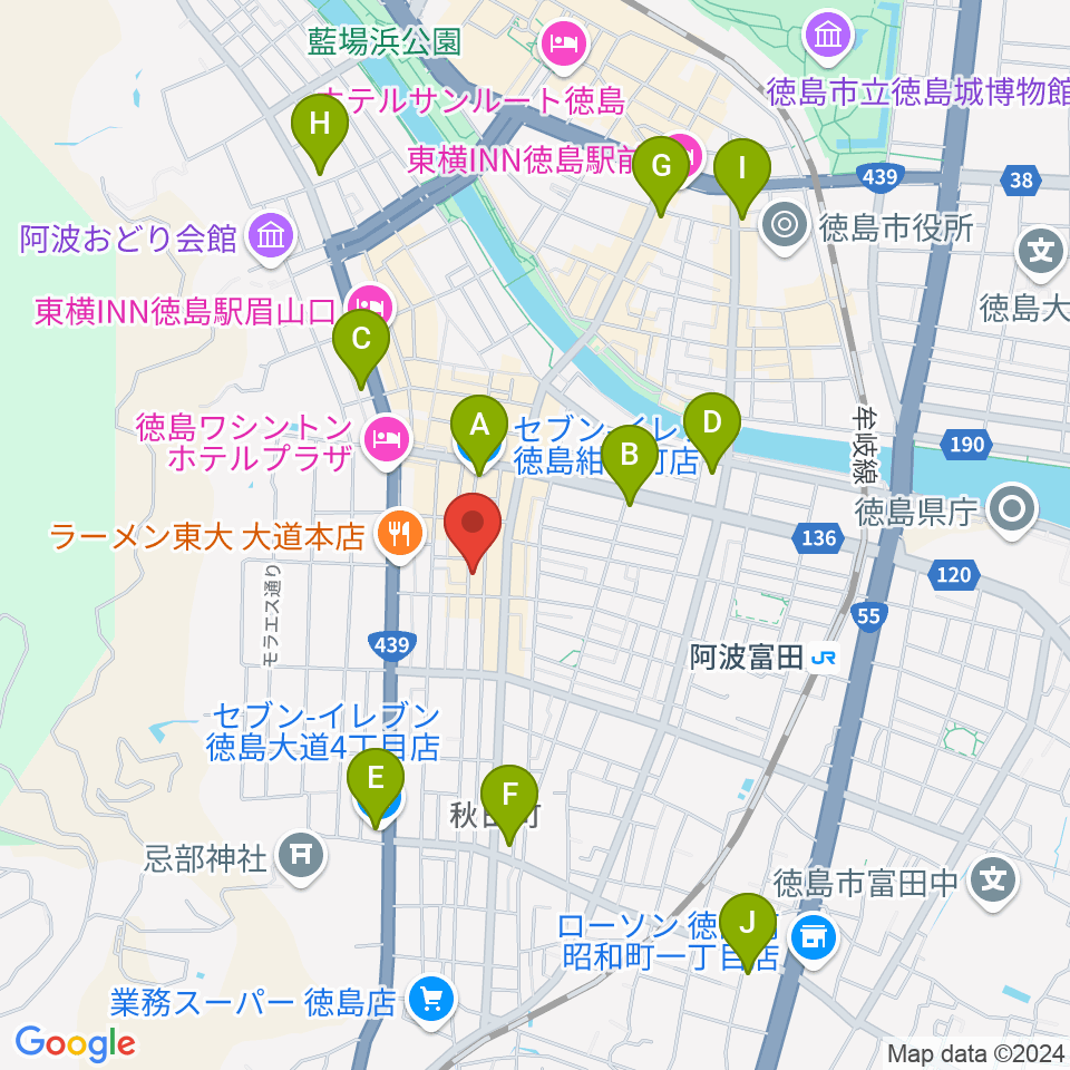 徳島HOT ROD周辺のコンビニエンスストア一覧地図