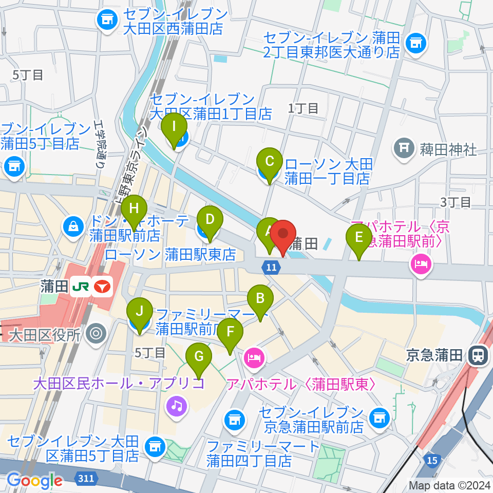 蒲田Studio80(スタジオオッタンタ)周辺のコンビニエンスストア一覧地図