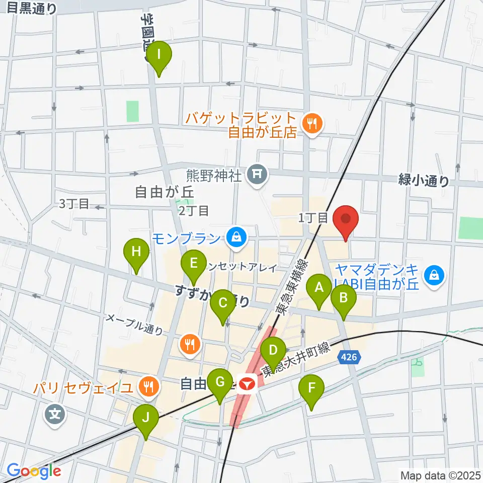 自由が丘オペラ座周辺のコンビニエンスストア一覧地図