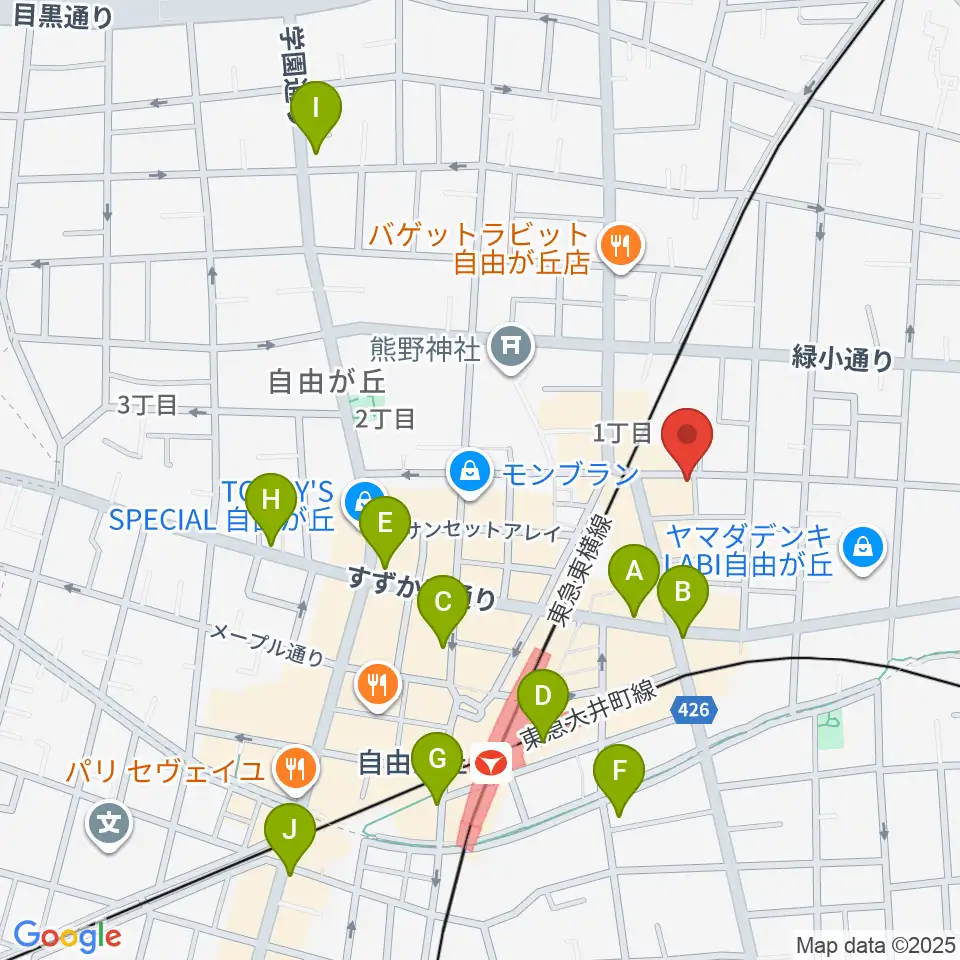 自由が丘オペラ座周辺のコンビニエンスストア一覧地図