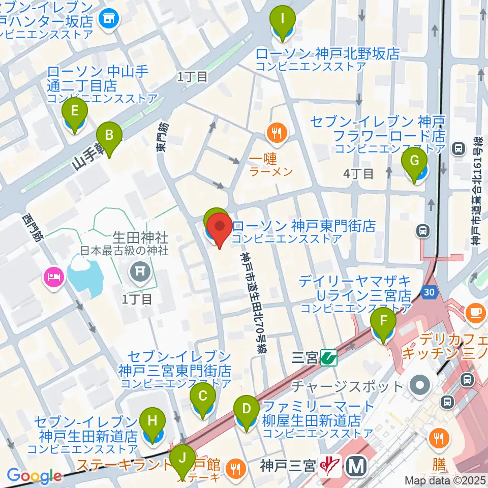 ケイヴ神戸周辺のコンビニエンスストア一覧地図