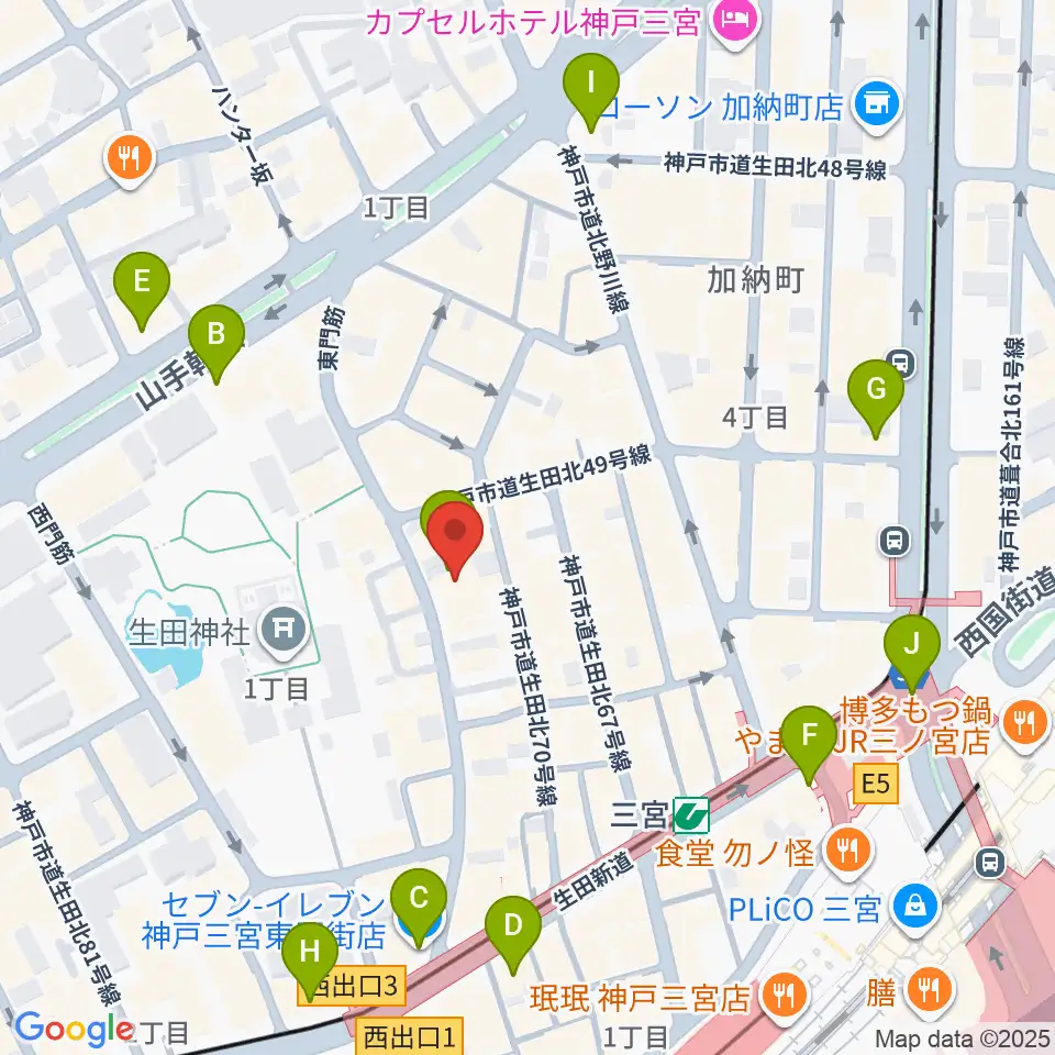 ケイヴ神戸周辺のコンビニエンスストア一覧地図
