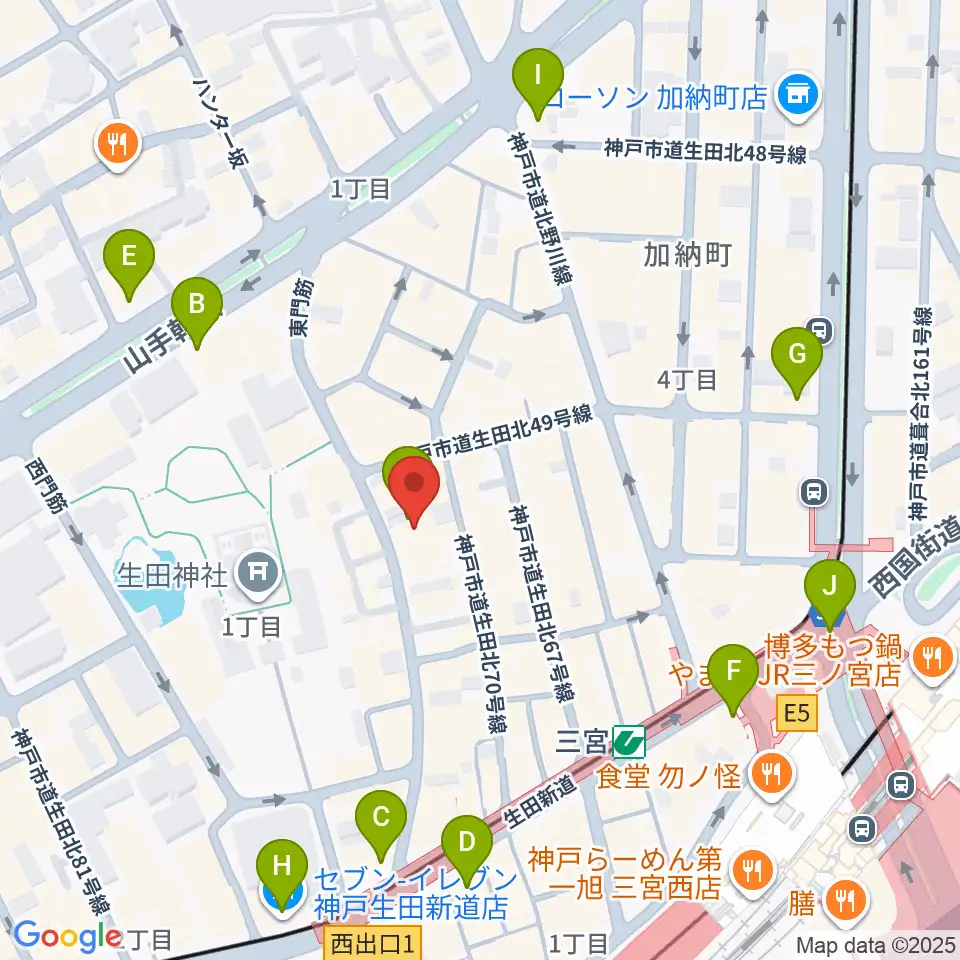 ケイヴ神戸周辺のコンビニエンスストア一覧地図