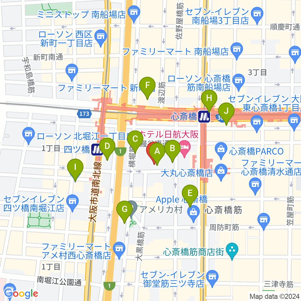 三木楽器BASS SIDE周辺のコンビニエンスストア一覧地図