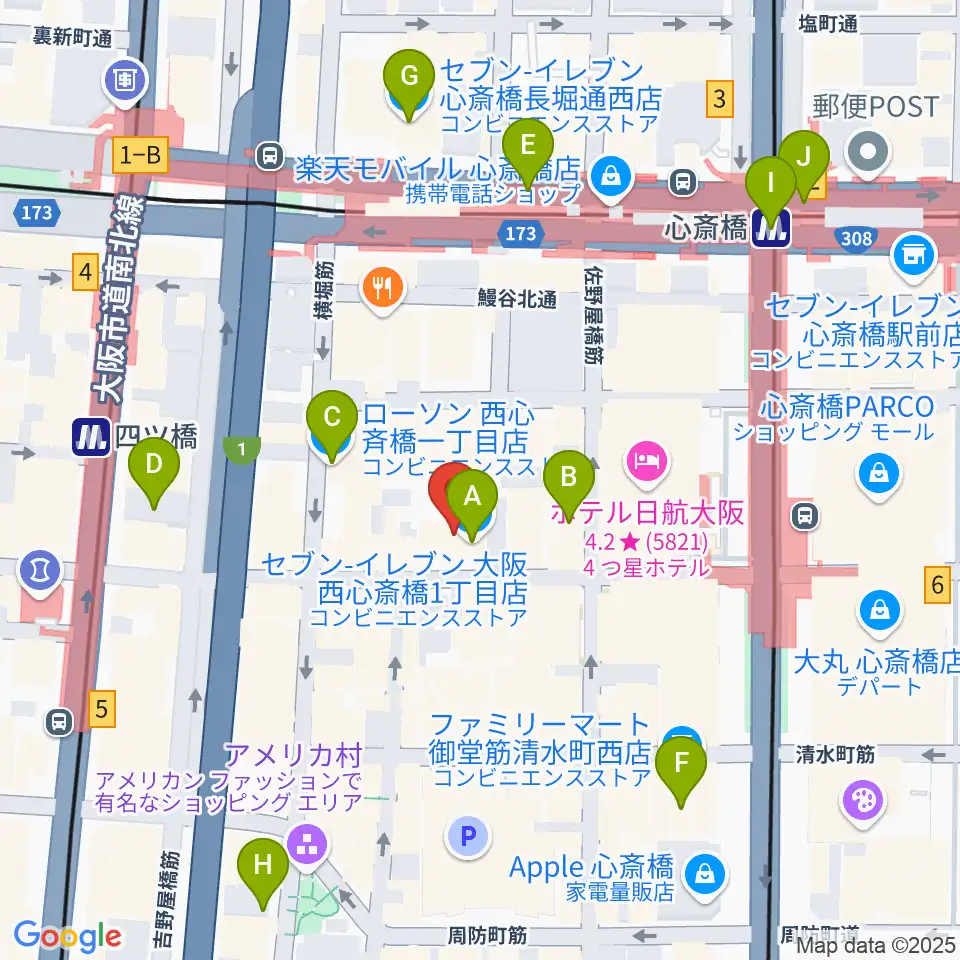 三木楽器BASS SIDE周辺のコンビニエンスストア一覧地図