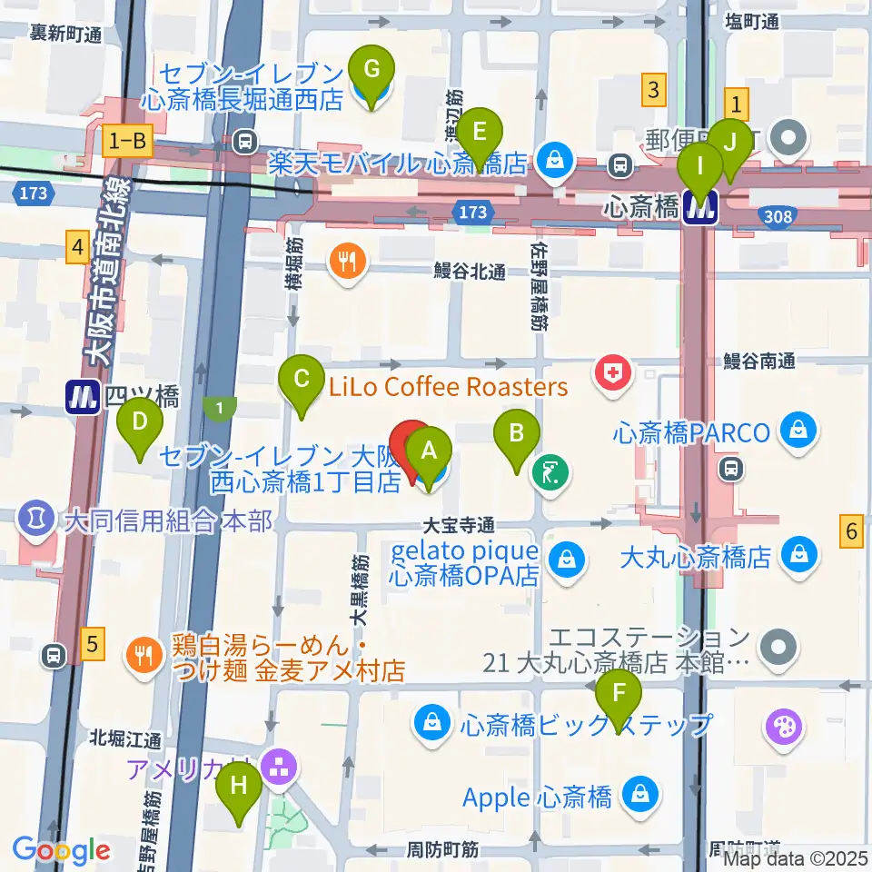 三木楽器BASS SIDE周辺のコンビニエンスストア一覧地図