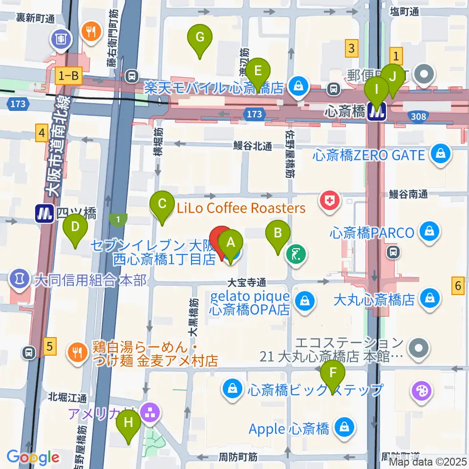 三木楽器BASS SIDE周辺のコンビニエンスストア一覧地図