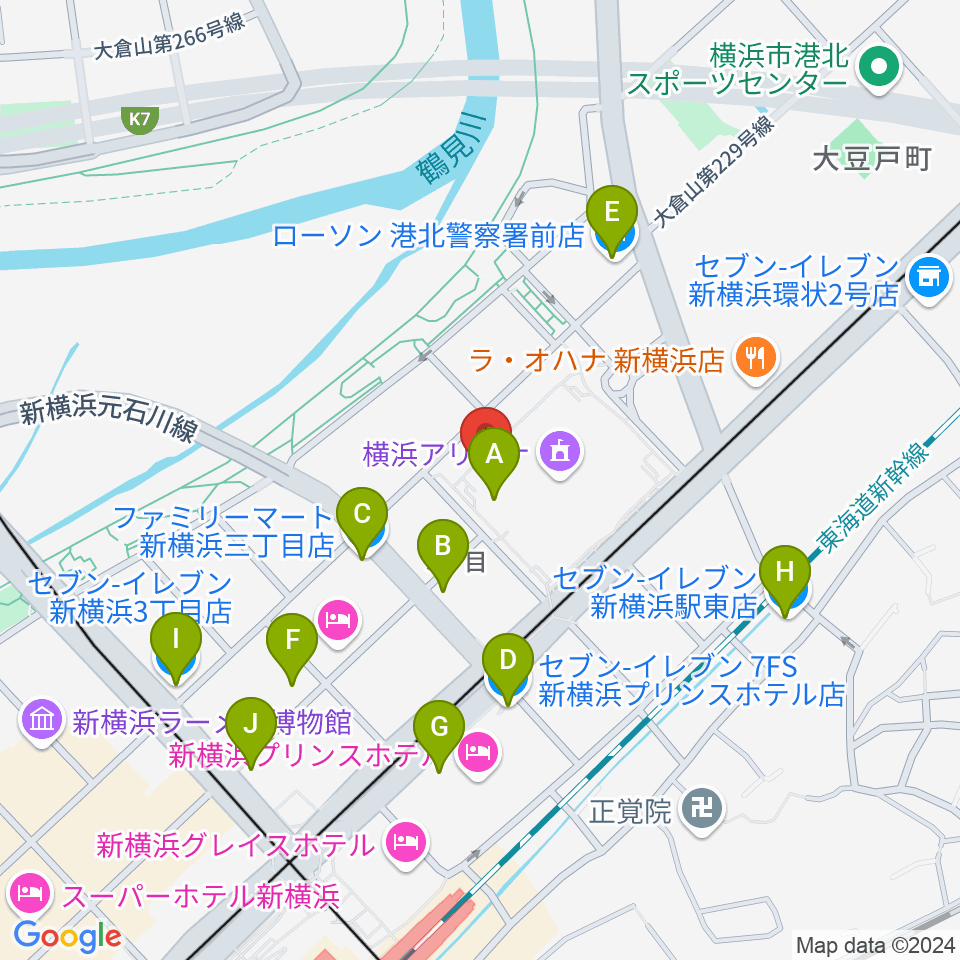 新横浜strage周辺のコンビニエンスストア一覧地図