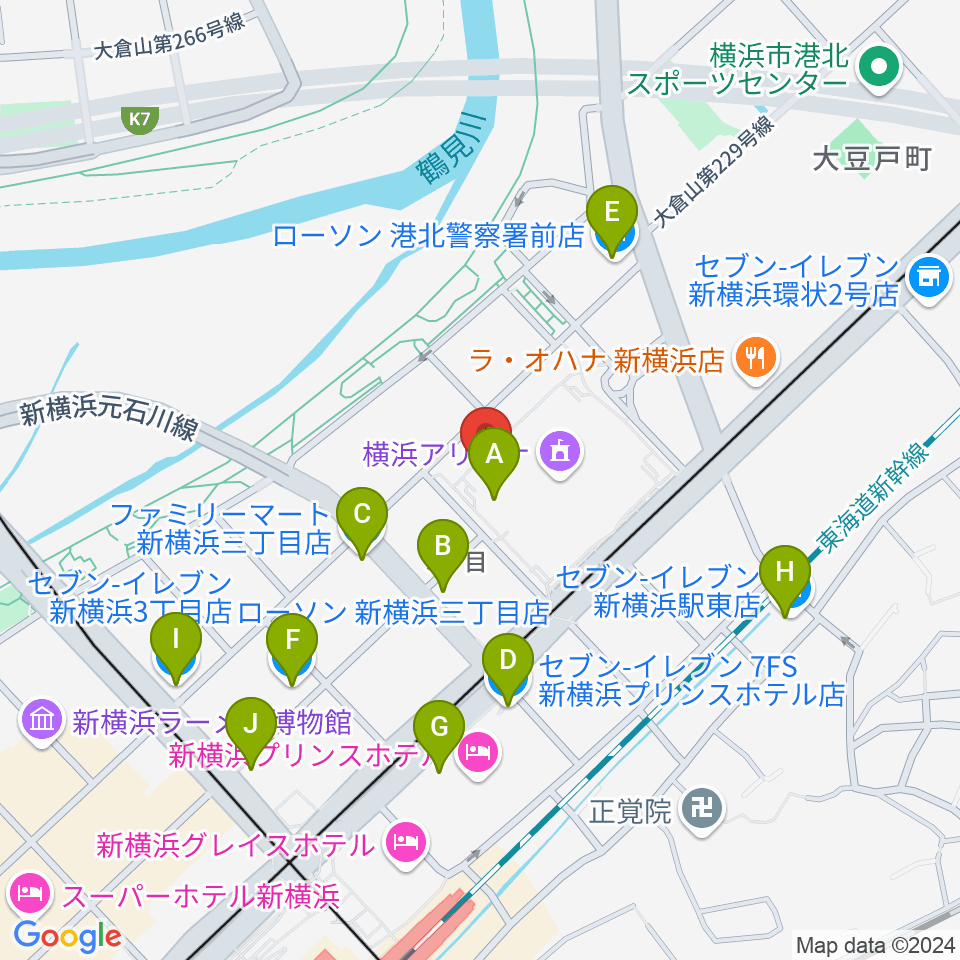 新横浜strage周辺のコンビニエンスストア一覧地図