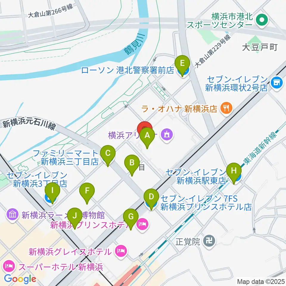 新横浜strage周辺のコンビニエンスストア一覧地図
