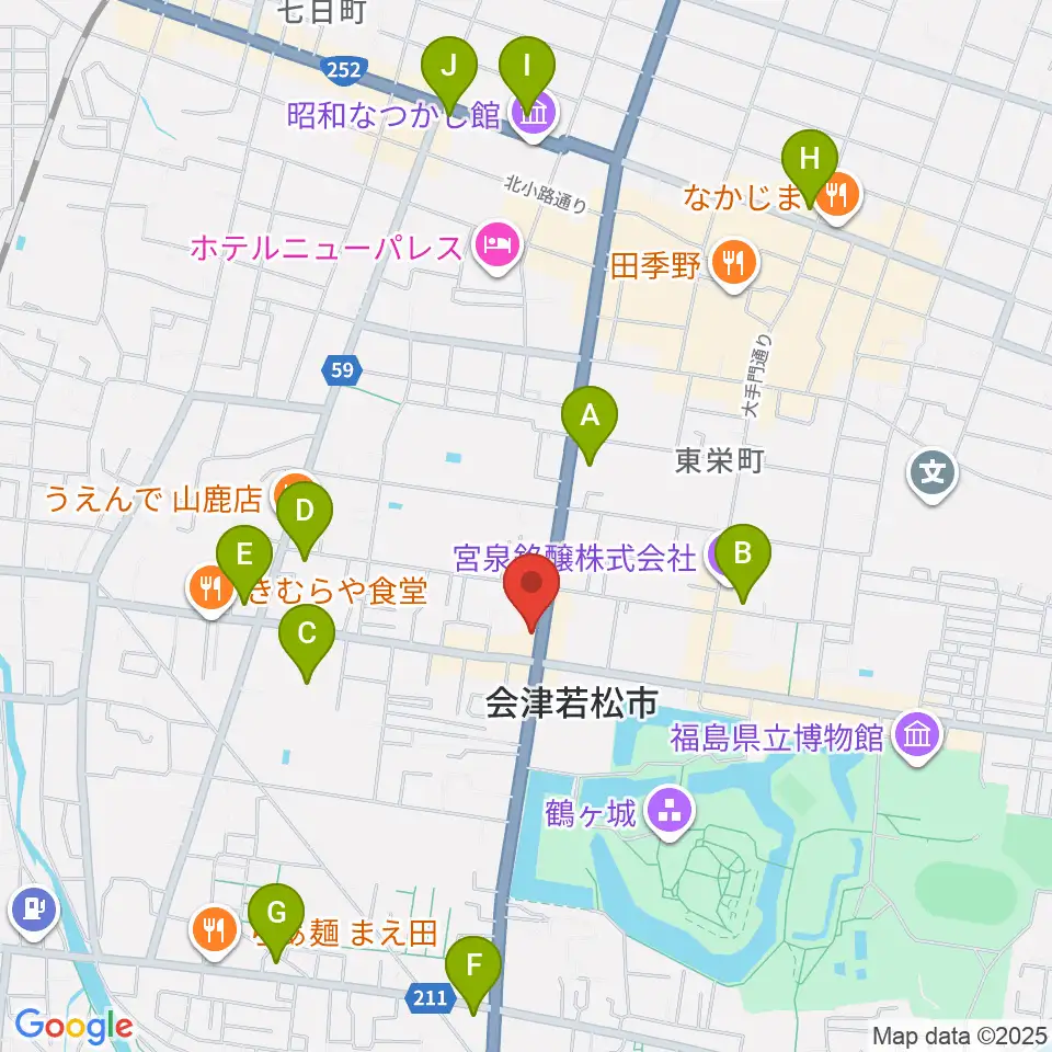 会津若松 まるギター教室&ベース、ウクレレ周辺のコンビニエンスストア一覧地図