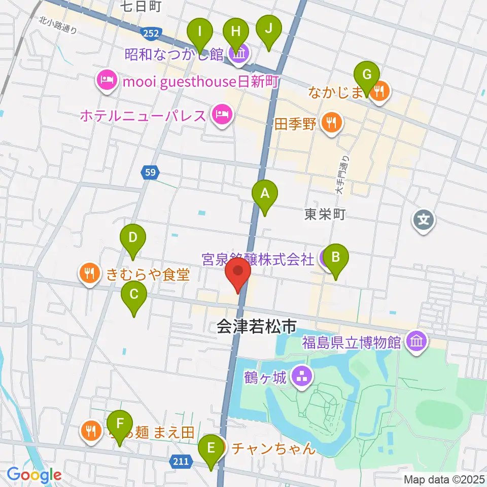 会津若松 まるギター教室＆ベース、ウクレレ周辺のコンビニエンスストア一覧地図
