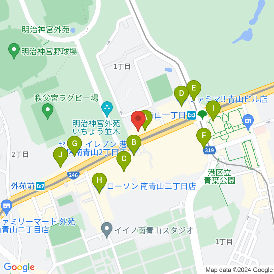 青山RizM周辺のコンビニエンスストア一覧地図